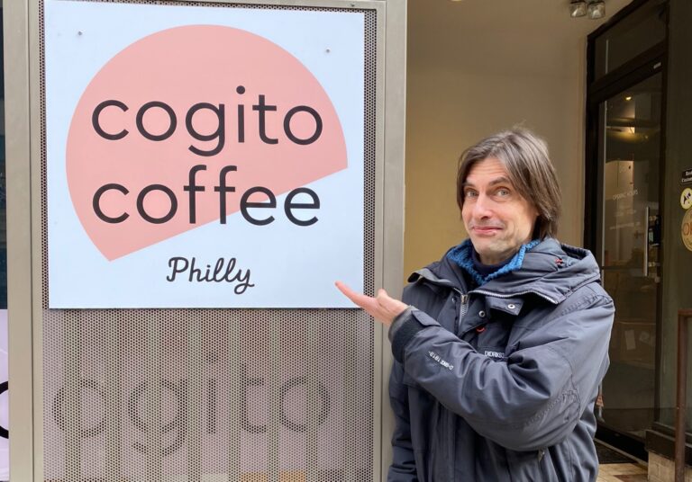 Peter Smielewsiki with a Cogito Coffee advertisement