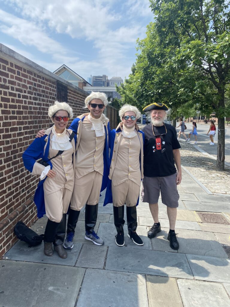 Innovation and Independence Editorial: Dick Moberg with colonial actors in front of Independence Hall