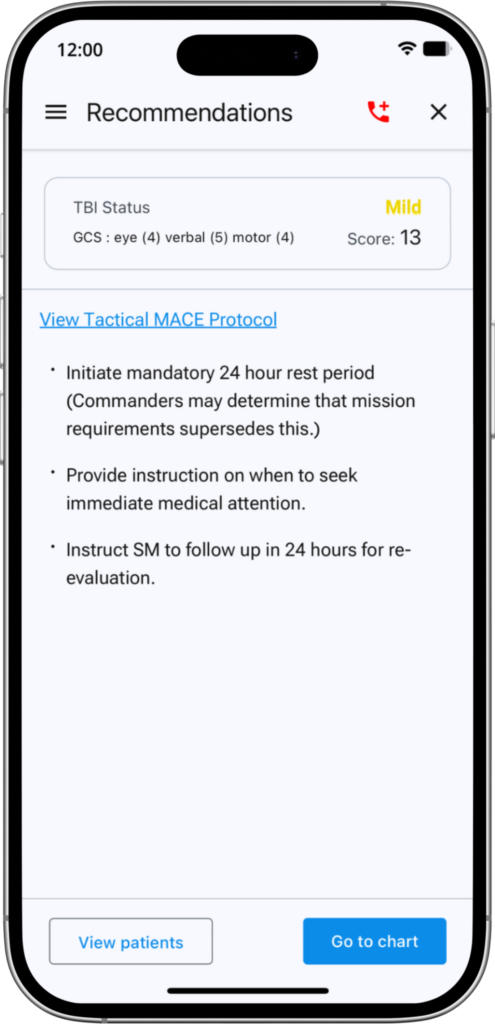 TBI Navigator Feature: Obtain Recommended Actions from clinical protocols