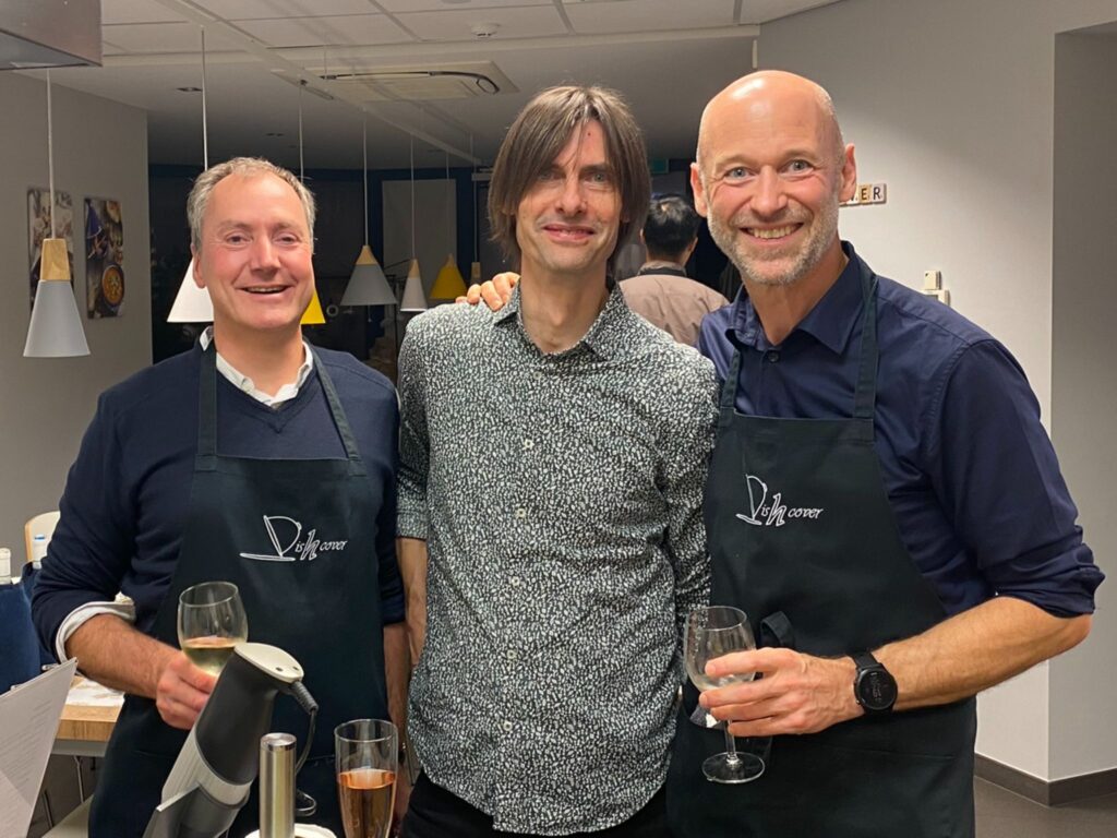 Bart Depreitere, Peter Smielewski, and Geert Meyfroidt taking a break from cooking. SOPRANI