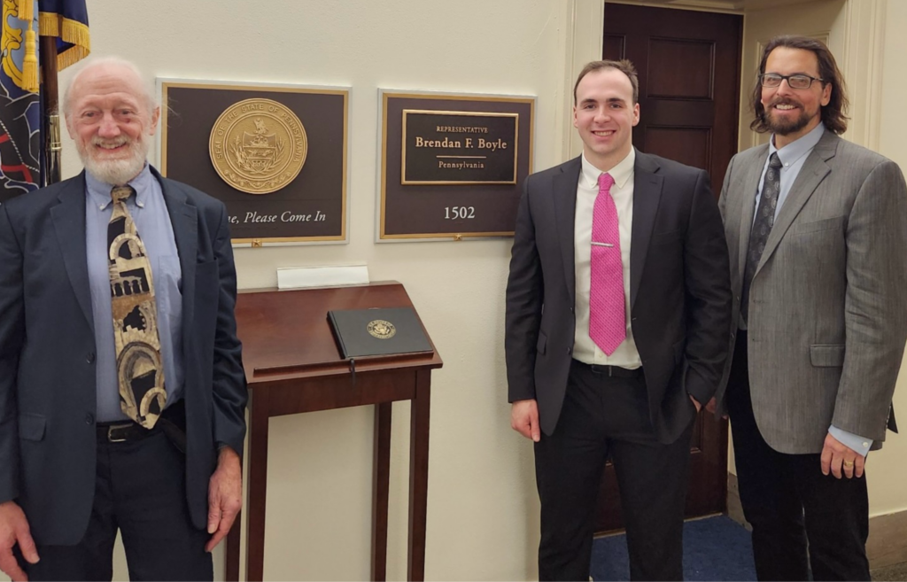 Dick Moberg, Ethan Moyer, and Craig Maddux at Representative Brandan F. Boyle's office in Washington, D.C.