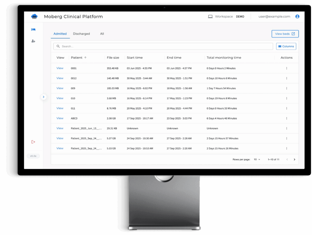 the moberg analytics Moberg Clinical Platform (MCP) Bedside Dashboard: Archive Patient Records