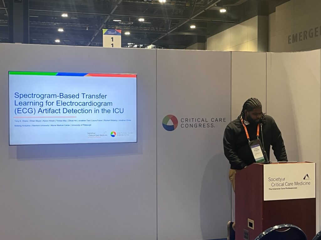 March Recap 2026 Media: Tony Okeke presenting “Spectrogram-Based Transfer Learning for Electrocardiogram (ECG) Artifact Detection in the ICU.”